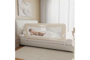HOMEAL 59in Foldable Toddler Bed Rails, Bed Rail for Toddlers, Baby Bed Rail Guard for King Size,Twin Size, Full Size, Queen Size Beds, Bed Guard Rail, Beige