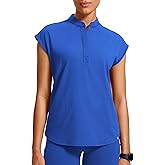 POPVIOLET 4-Way Stretch Scrub Tops for Women - 2 Pockets Mandarin Collar Shirttail Hem Medical Work Scrub Shirts