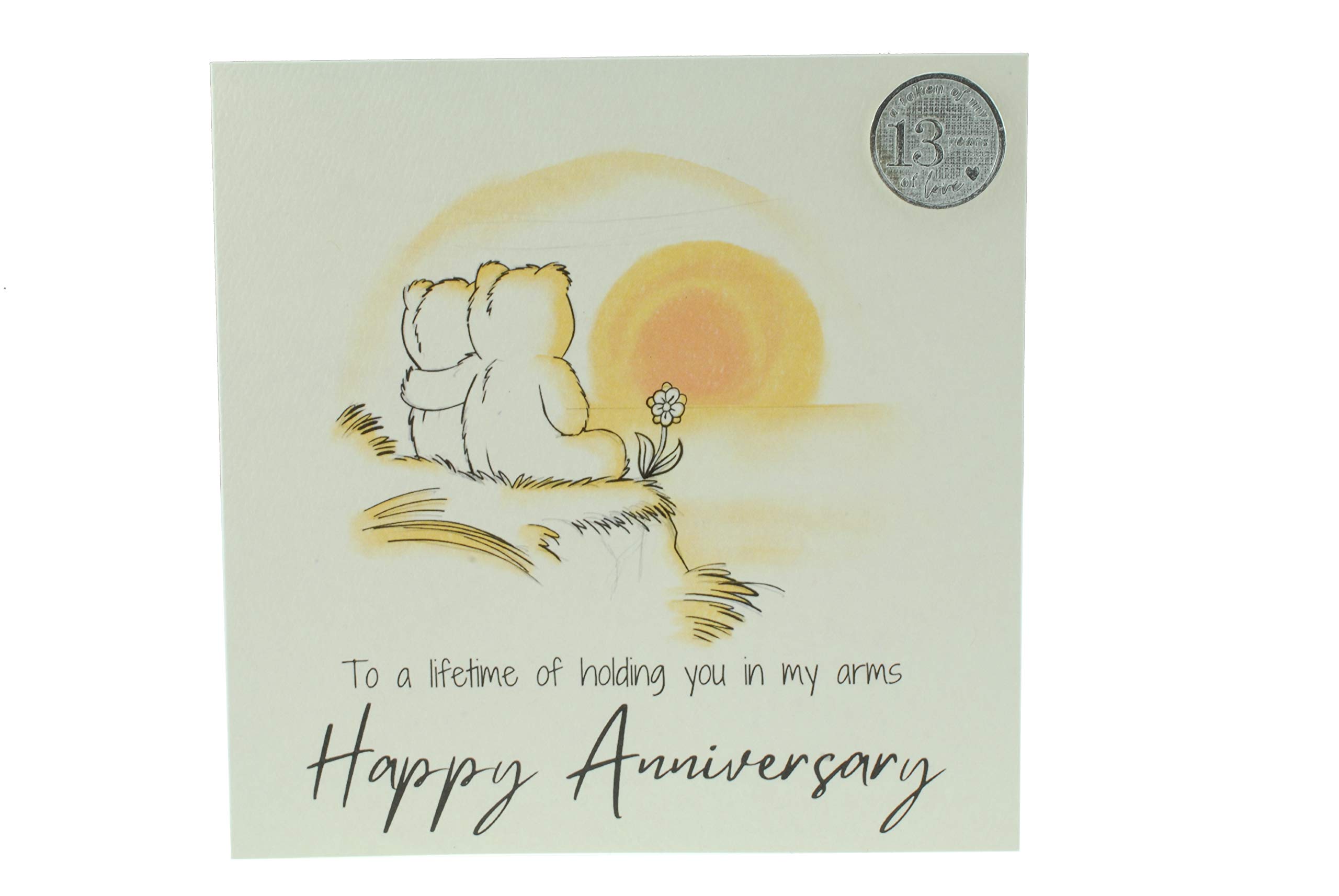 Cute 13 Year Anniversary Card, Sunset Bears – Free Metal 13th Anniversary Love Token Gift (gc-annisunset13)