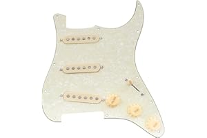 Musiclily Pro-SE ST-60SE Pre-wired SSS Pickguard with Staggered Alnico 5 Pickups for Strat Style Electric Guitar, 4Ply Aged White Pearl