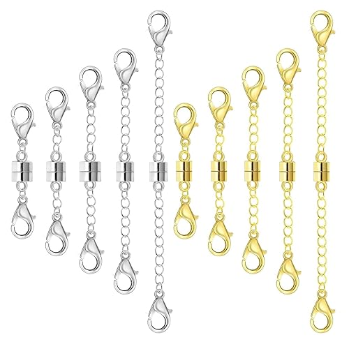 Necklace Extender, Necklace Clasps and Closures with Extender Chains, Adjustable Necklace Extenders, Bracelet Extender, Gold and Silver Chain Extension for Necklaces, Multiple Sizes