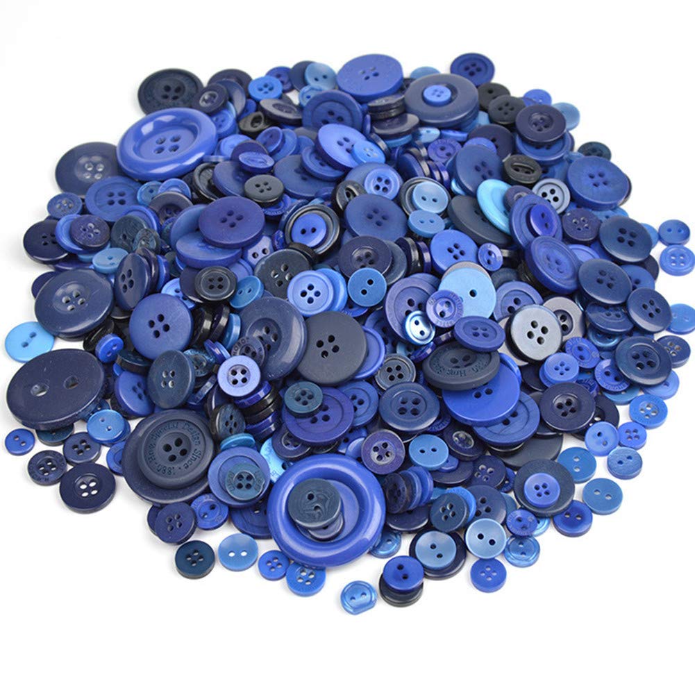Around 600 Pieces Resin Buttons 2-Holes 4-Holes Sewing Decorative Buttons Flatback for Crafts Embellishments Scrapbooking Painting Christmas Ornaments (Royal Blue)