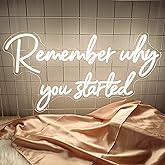 Remember why you started Neon Sign, Warm White LED Neon Light for Wall Decor, Light Up Sign for Wedding, Engagement, Graduation party Man Letters LED Signs Bedroom Club Office Hotel Pub Café