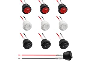 JUASKY 10pack KCD1 Mini Rocker Switch,On Off Switch, 2 Pin Pre-Wired Latching Round Toggle SPST Snap for Boat