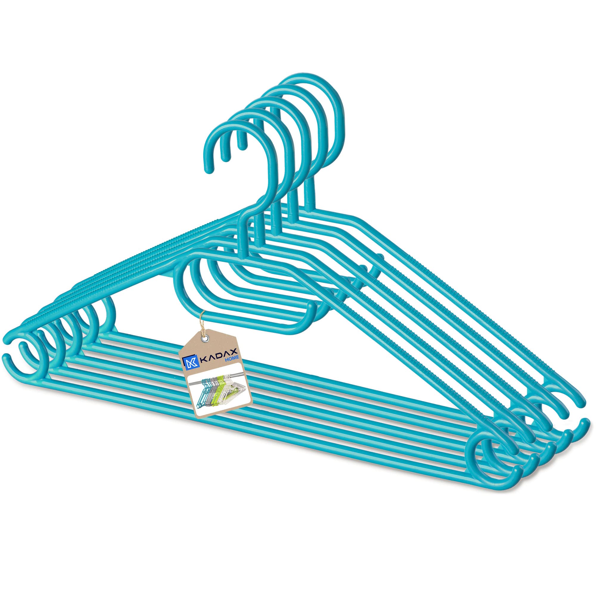 KADAX Plastic Hangers, Space Saving Coat Hangers with Swivel Hook, Non Slip Clothes Hangers for Dresses, Ties, Shirts (Set of 5, Turquoise)