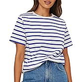 MEME XTRA Women's Short Sleeve Striped T-Shirt - Crew Neck Classic Tee, Loose Fit Casual Comfy Breton Top