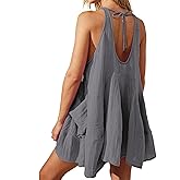 Yioaga Women Casual Summer Dresses Sleeveless Crew Neck Backless Tunic Mini Dress Loose Flowy Tank Sundress with Pockets