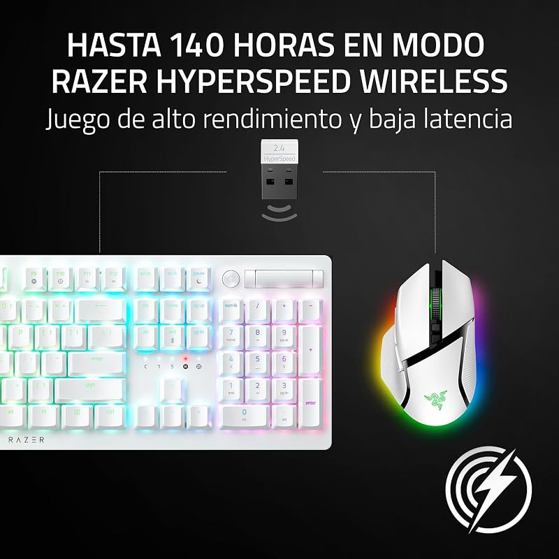 Basilisk V3 Pro 35K - Rato de Gaming Ergonómico Sem Fios Totalmente Personalizável com RGB Cromático - Sensor Ótico 35K (Volante Configurável, 13 Controlos Personalizáveis) Branco