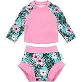 babygoal Baby Toddler Swimsuit with Swim Diaper, Long Sleeve Rash Guard Set with UPF 50+ Sun Protection for Boys & Girls