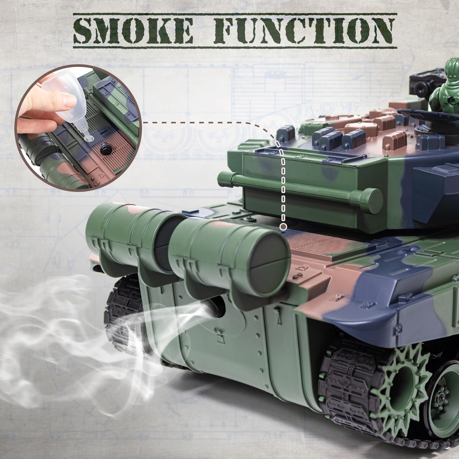 Supdex 1:18 RC Tank, 2.4Ghz RUS T-90 Remote Control Tank Model Toys, Battle Army with Smoke, Light Sound, Volume Switch, Military Toy for Adults and Kids That Shoots BBS, Water Bombs