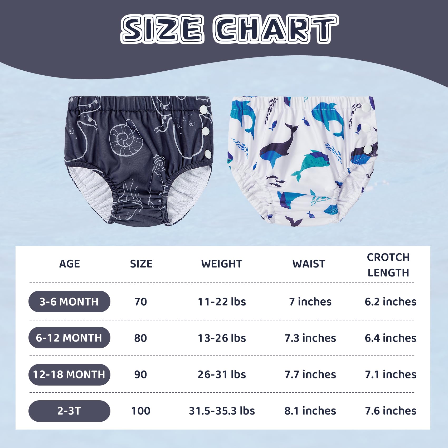 Durio 2PCS Reusable Swim Diapers - Toddler Baby Swim Diaper Soft and Waterproof for Swimming Lessons Boys and Girls