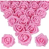ICBOX Pink Glitter Roses 100pcs Foam Roses Stemless 2.56" Pink Artificial Roses Glitter Flowers Real Looking Pink Fake Roses for Bridal Shower Decor Flower Wall Wedding Centerpieces (Pink)