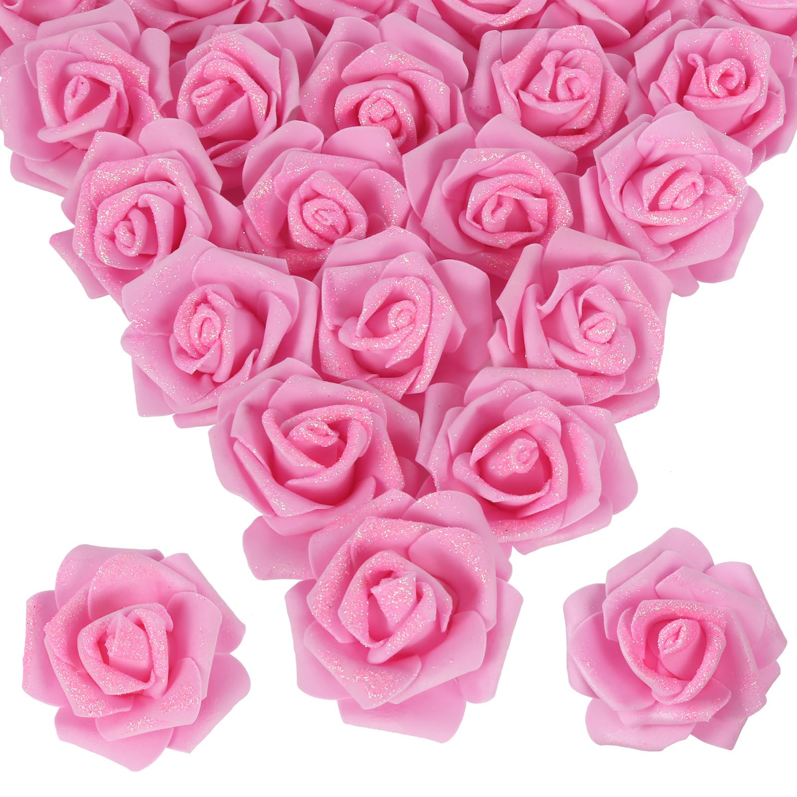 ICBOX Pink Glitter Roses 100pcs Foam Roses Stemless 2.56