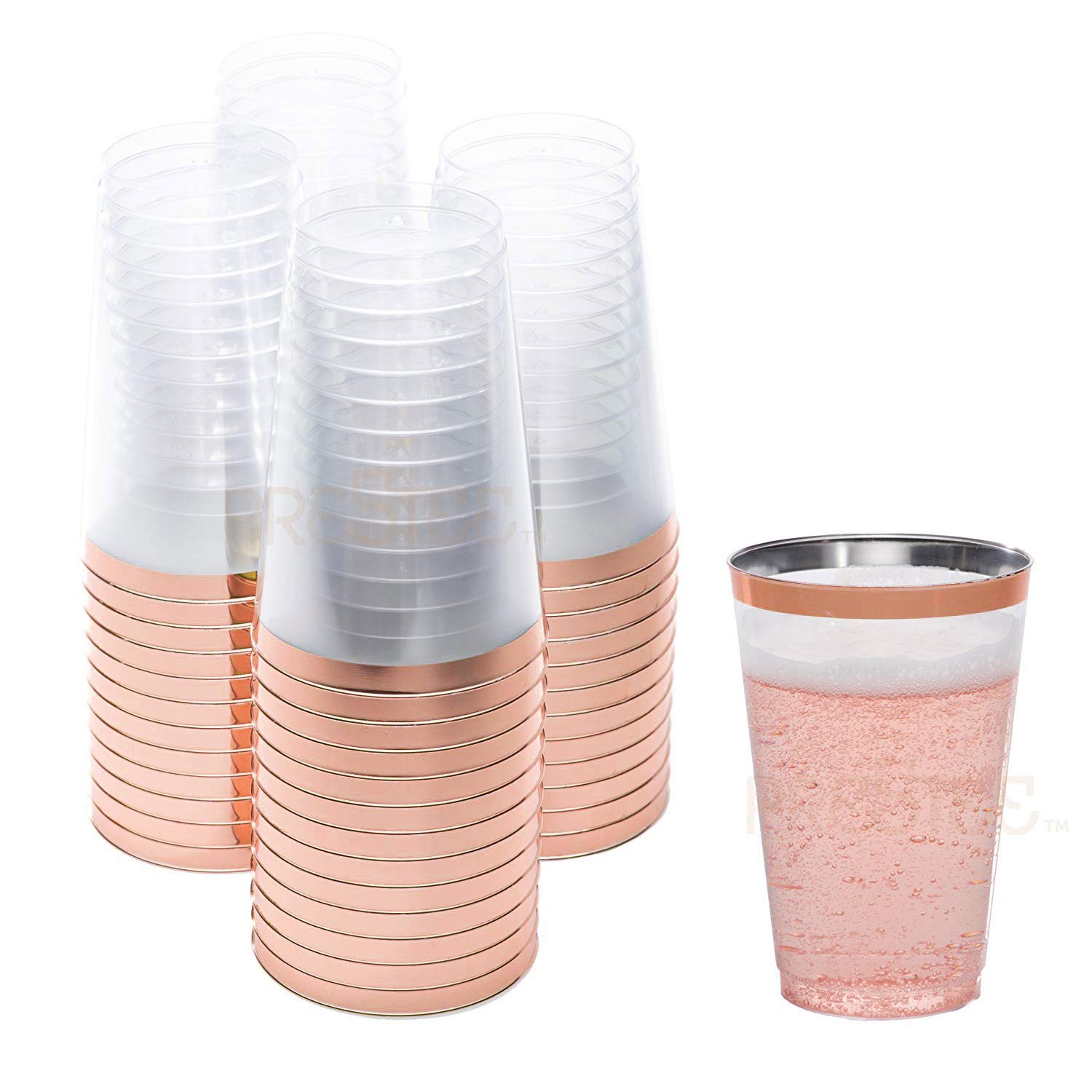 Rose Gold Plastic Cups 14 oz. 50 Pack Hard Clear Plastic Cups