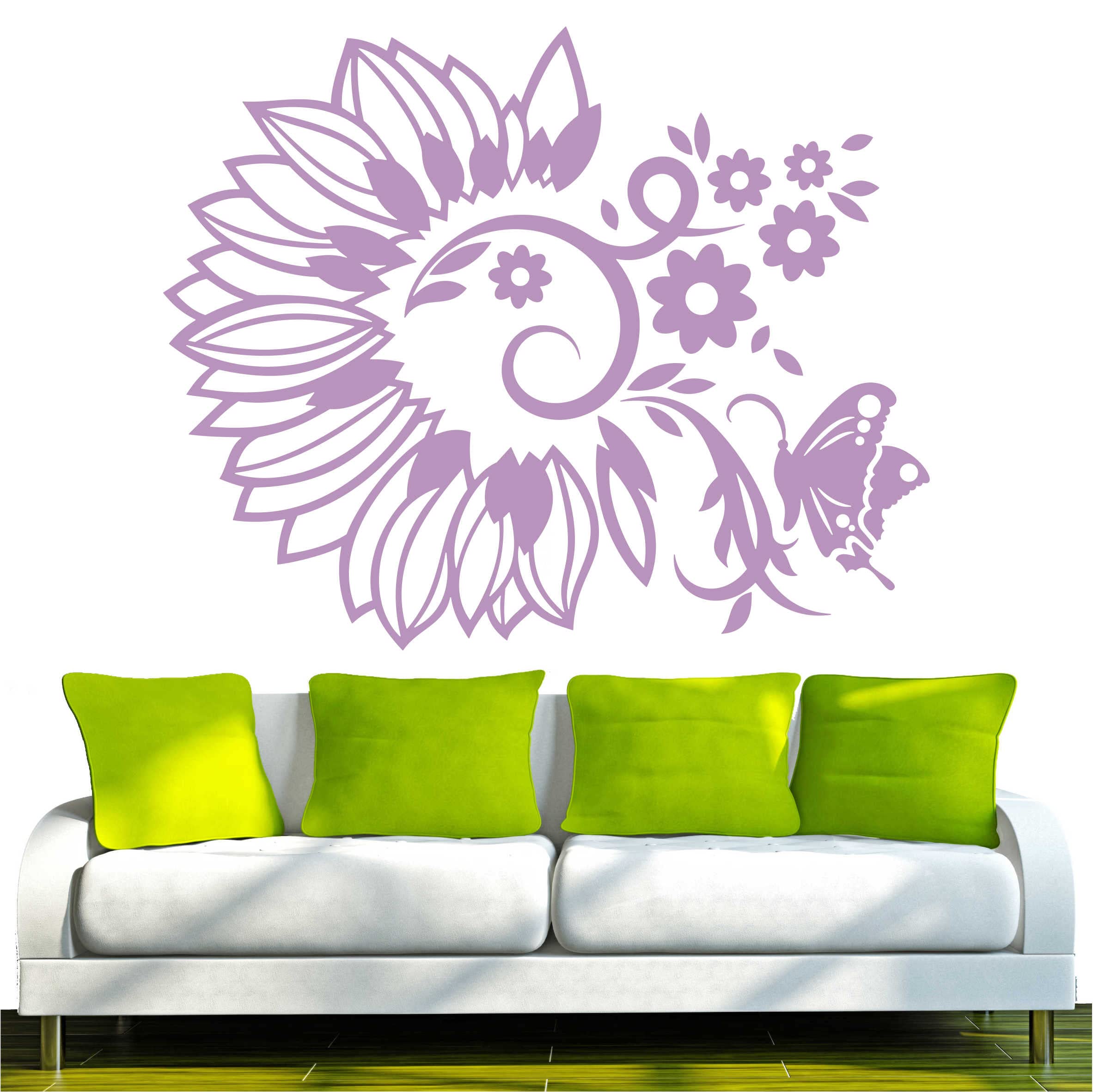 Indigos d170 Beautiful Flower Wreath Butterfly Vine Plant Tribal Wall Sticker 40 x 32 cm Lilac Vinyl 40 x 32 x 1 cm