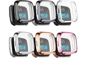 Mugust [6 Pack] Screen Protector Compatible with Fitbit Versa 2 Case, TPU Plated Full Around Protective Case Cover (Black, Space Gray, Silver, Rose Gold, Rose Pink, Clear)