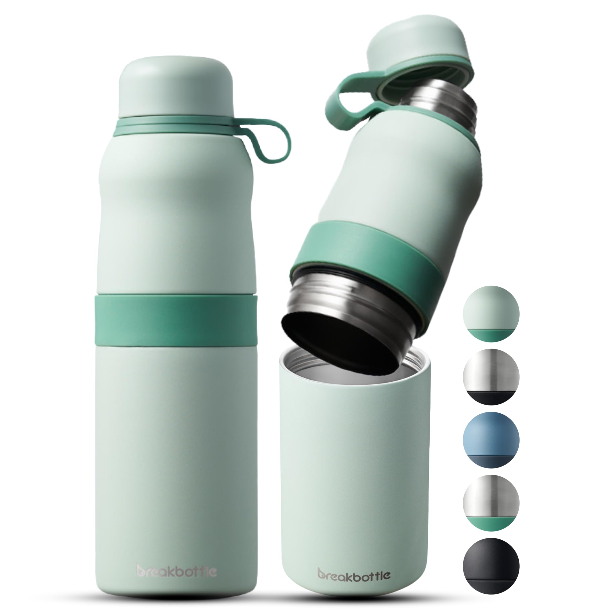 Breakbottle Insulated Water Bottle Stainless Steel 550ml with Twist Open Easy-Clean Design, Leak-Proof Lid - Eco-Friendly, Odour-Free Hot and Cold Metal Water Bottle for Gym, Travel, Sports Seamint — image 1