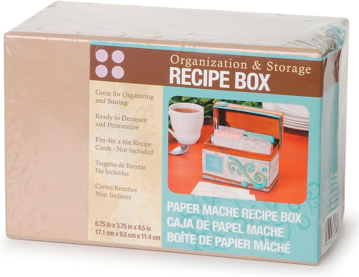 Caja de recetas de papel maché Darice, 6.75 x 3.75 x 4.5-pulgadas: Amazon.es: Hogar