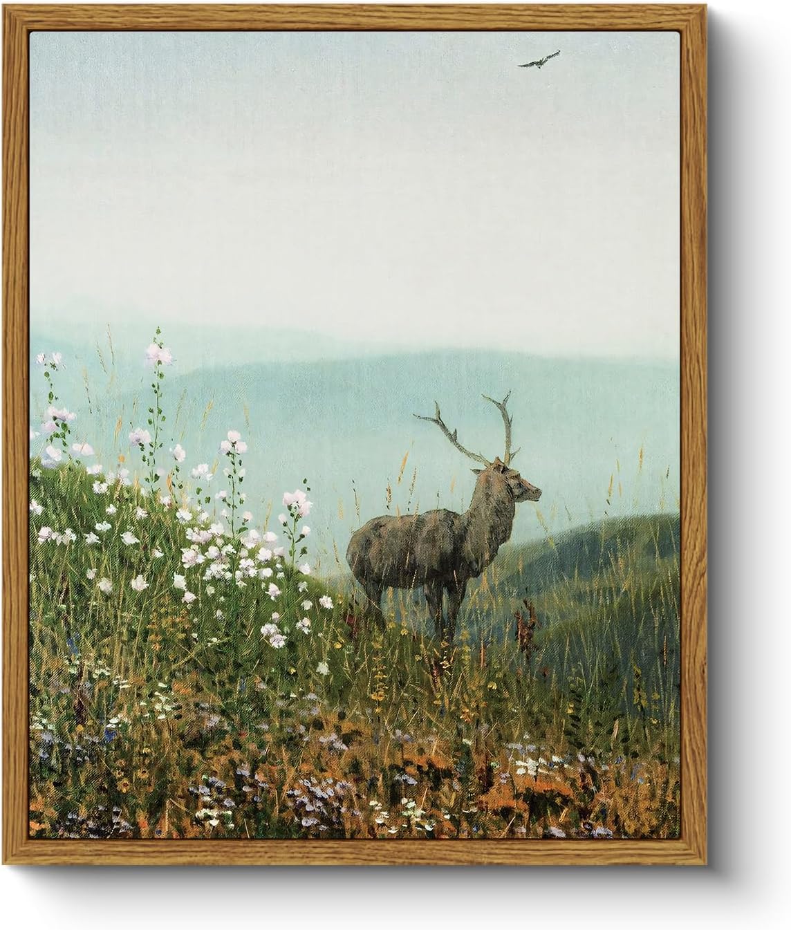 Wall Décor - ARPEOTCY Floral Framed Wall Art, Mountains Flower Deer Bathroom Art Decor Aesthetic, 9x11 Inch Canvas Art, Christmas Vintage Wall Decor for Bedroom Living Room, Office Still Life Paintings Gifts