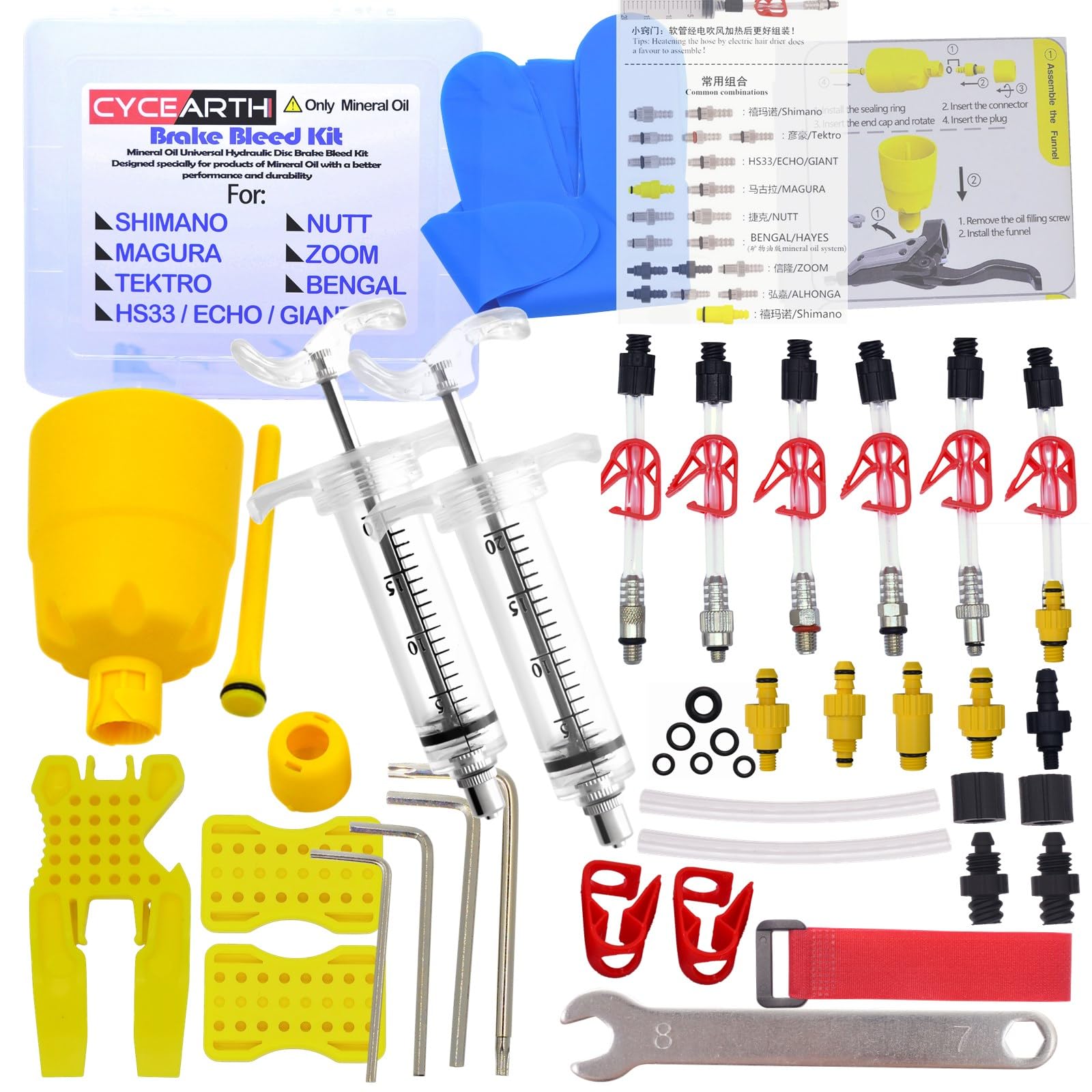 CYCEARTH Bicycle Brake Bleed Kit for Shimano TEKTRO MAGURA Zoom Bike Mineral Oil Hydraulic Disc Professional Tool Set (Kit A)