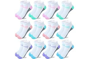 Bemeol Girl Socks 12 Pairs Ankle Socks Girl Running Athletic Sock Low Cut Cotton Casual Sock for Kids