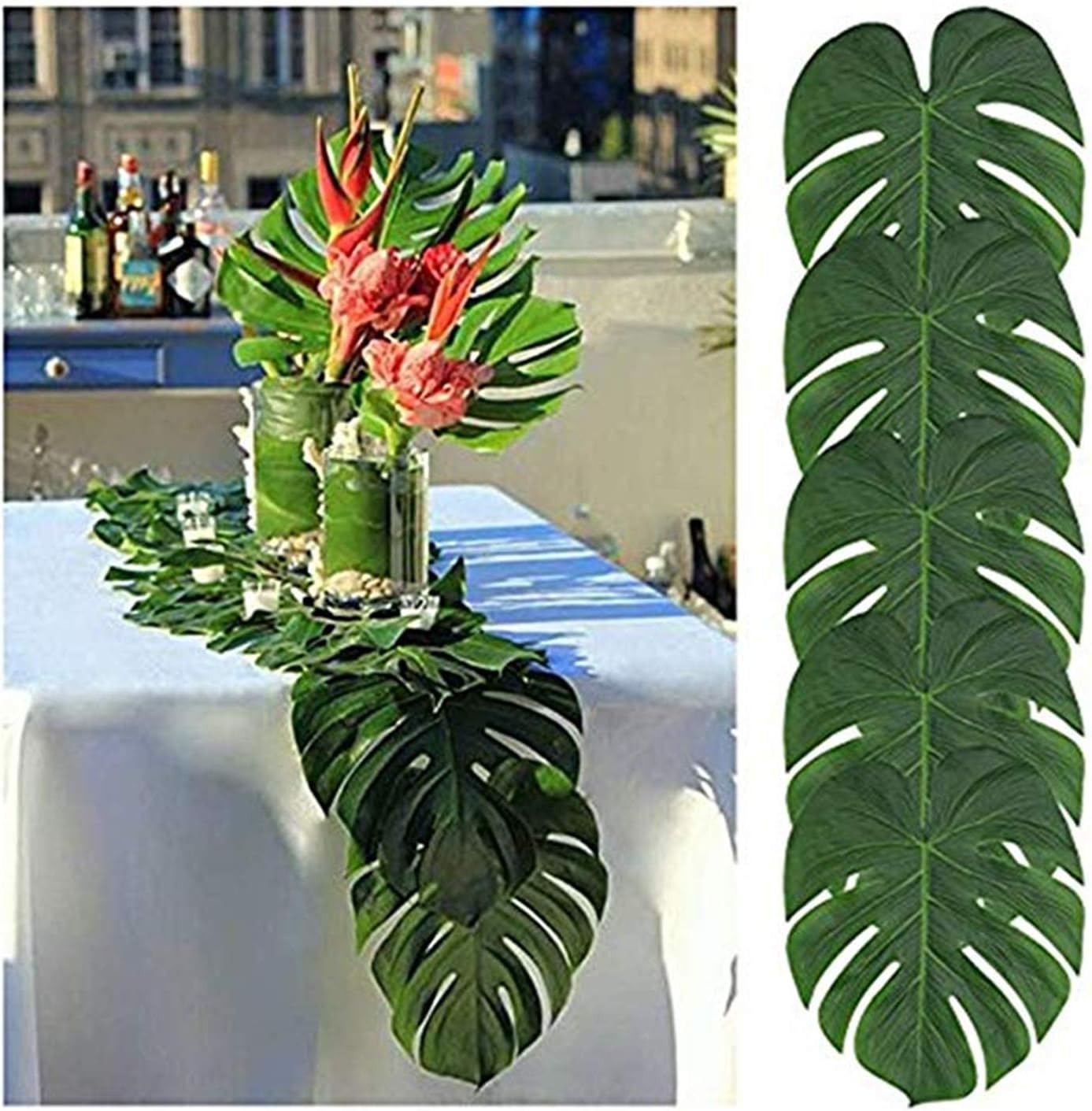 Tianyg 12pcs Artificial Palm Leaves Table Runner,13.8 x 11.4inch,Wedding Hawaiian Luau Theme Party Supplies Table Decoration Summer Party