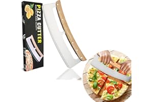 Rojinran Pizza Cutter Rocker with Wooden Handles, Professional Pizza Scissors, Pizza Cutter Knife with Cover, Pizza Rocker Kn