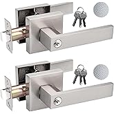 DSJJBLL Door Handle Heavy Duty, Keyed Alike Entry Door Lever, Square Door Lever in Satin Nickel for Bedroom, Bathroom and Fro