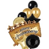 Happy Anniversary Balloon Set 18 Inch Black Gold Anniversary Mylar Balloons 12 Inch Latex Balloons Birthday Wedding Celebration Anniversarys Party Decorations Supplies 15 Pcs