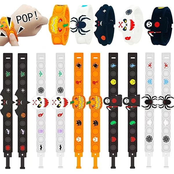12 Bracelets Halloween Pour Enfants - Motifs Citrouille, Fantôme, Araignée - En PVC Coloré, Taille 22x3 Cm