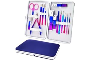 SHICEN Manicure Set, Professional Nail Clippers Kit, Pedicure Care Tools, Professional Women Grooming Kit -Premium Stainless Steel with Blue Travel Case Set 15PC Great Gift(Colorful)