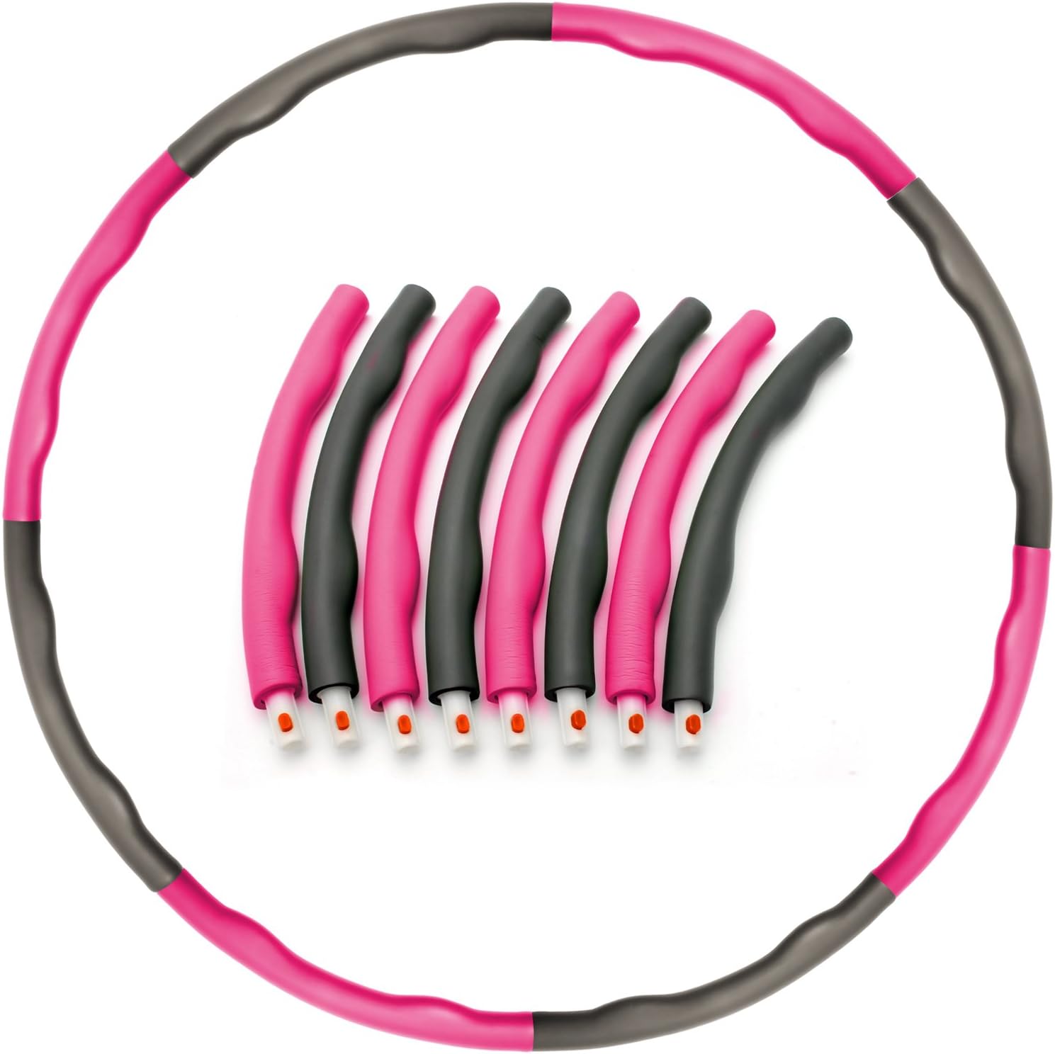 CampTeck 8 Sections Weighted Hula Hoop Foam Padded Fitness Exercise Hula Hoop - Pink/Grey