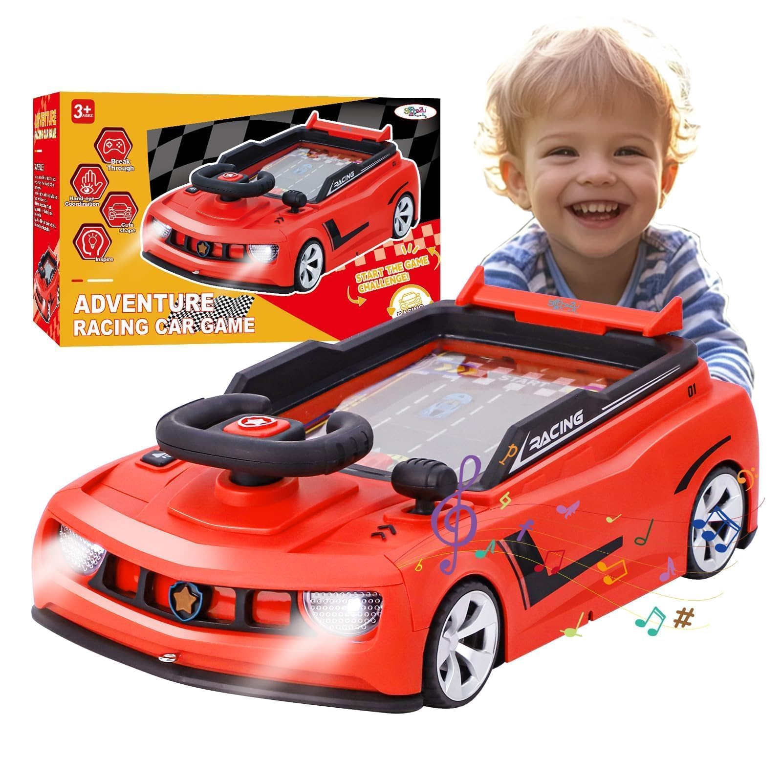 Photo 1 of Gifts2U Musical Steering Wheel Racing Car Toy for Kids, with Music and Light Simulated Learning Driving Cars Adventure Toys Competition Game Birthday Gift for Boy Girl Toddler (Red)