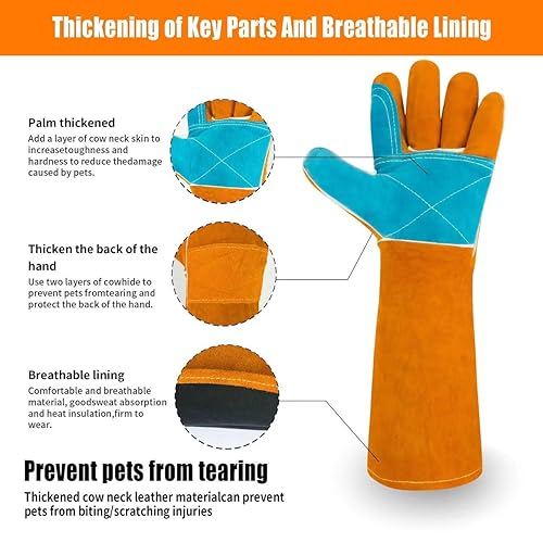 MOUTCLMB Animal Handling Gloves Bite Inches Welding  Gloves,Double Leather Reinforced Padding Dog,Pe