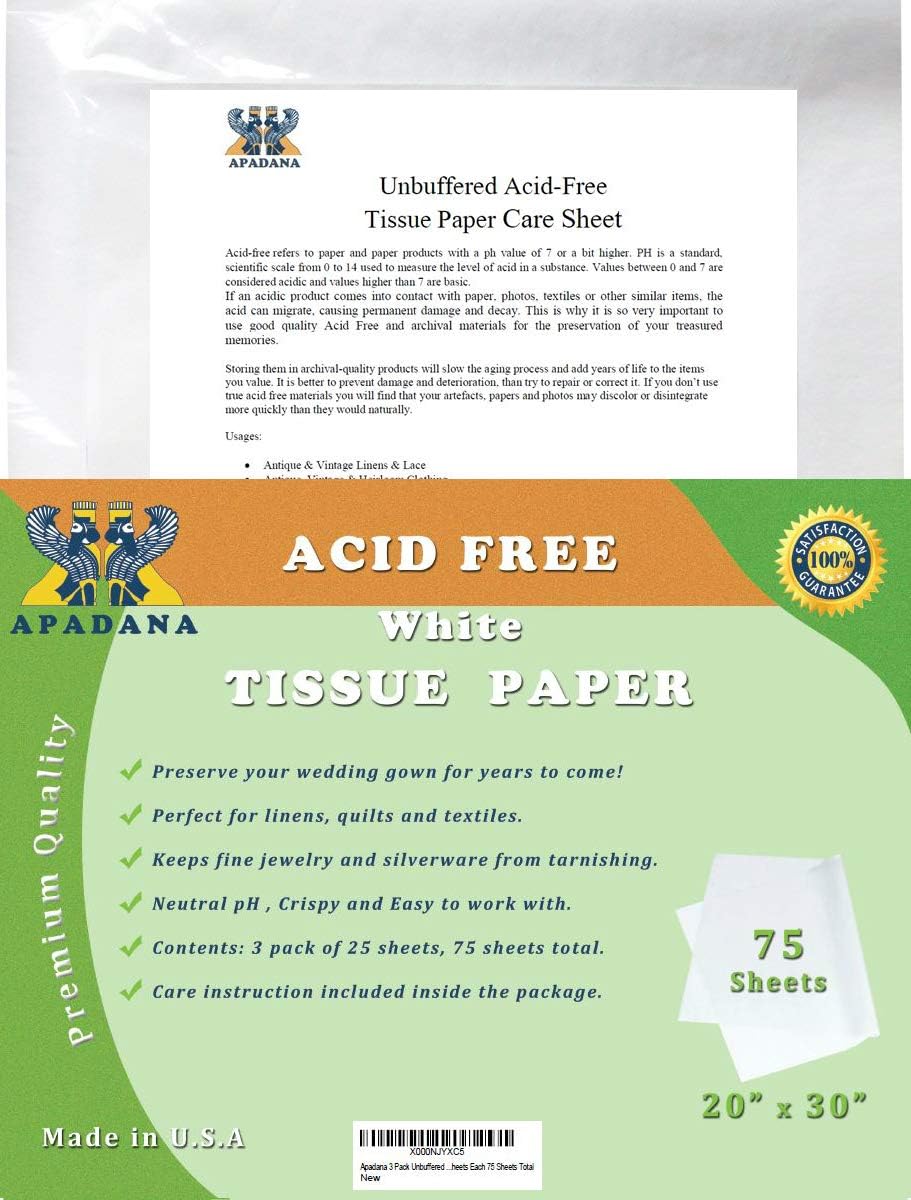 Apadana 3 Pack Unbuffered Acid Free Tissue Paper 20 X 30 Inches 25 Sheets Each 75 Sheets Total