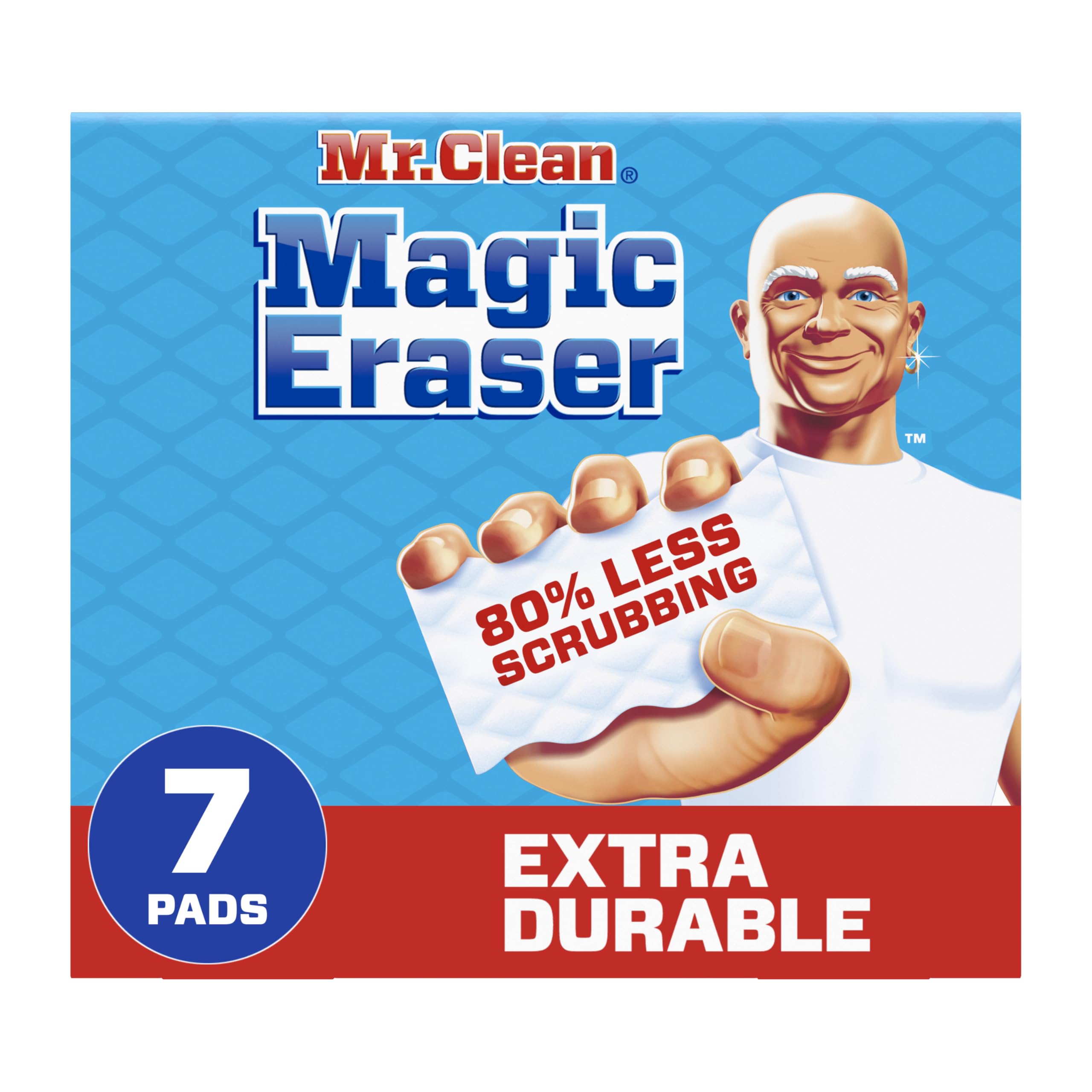 Mr. Clean Magic Eraser, All Purpose Cleaner, Cleaning Scrubber, Wall, Sneaker, Kitchen, Bathroom, Shower, Melamine Sponge, Pads, Extra Durable, 7ct
