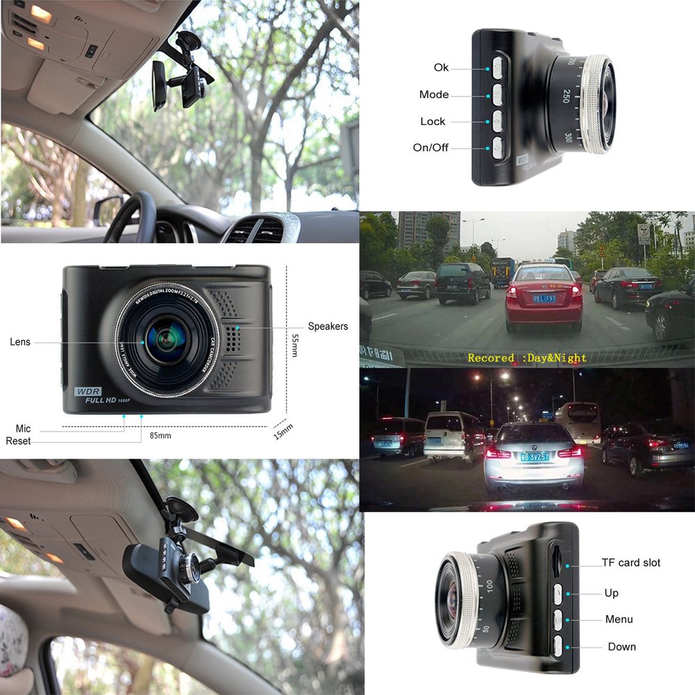 3.0 inch Dash Cam Full HD 1080P Car Dashboard Camera Recorder 170 degree Wide Angle, Loop Recording, G-sensor, Motion Detection, 16GB Micro Card Included
