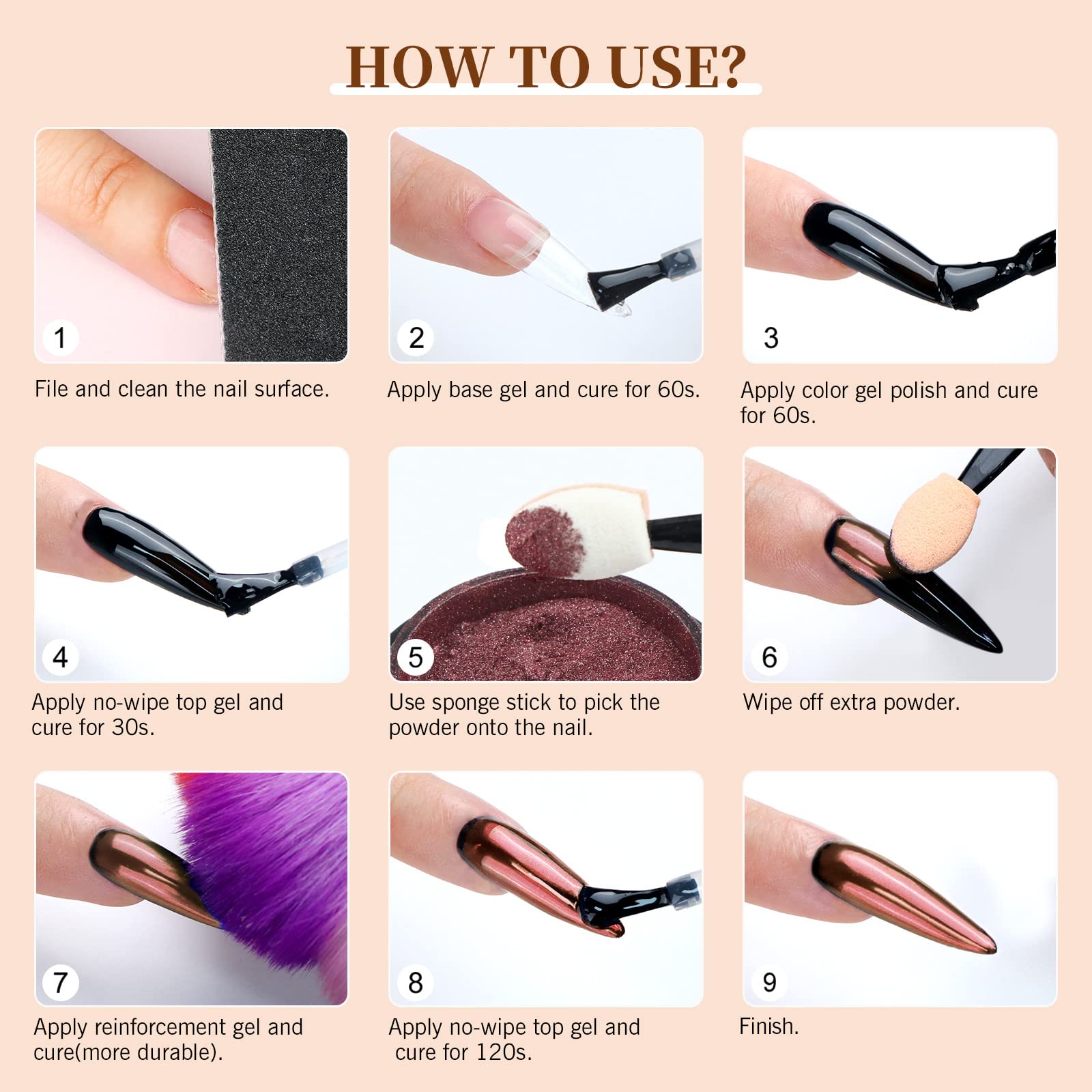 Saviland Chrome Nail Powder Set - 6 Colors Metallic Gold Chrome Nail Powder Mirror Effect Holographic Chameleon Pigment Chrome Powder for Gel Nails Manicure Nail Glitter Dust for Nail Art Decorations - Image 6