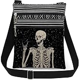 XiaoGalaee Skull Starry Sky Women Crossbody Bag Rock Hand Gesture Purse | Adjustable Shoulder Straps Men Messenger Bag Travel Purse Goth Day of the Dead Birthday Christmas Gift for Friend