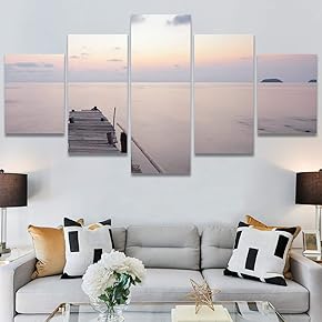 SIGNWIN 5 Panel Canvas Wall Art Aerial Beach...