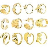 LCSDDWAS Gold Seashell Starfish Rings For Women Opening Shell Chunky Rings Gold Dainty Stacking Rings Summer Beach Surfer Jewelry