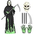 ThinkMax Halloween Grim Reaper Costume for Kids, Glow in the Dark Halloween Phantom Costume with Scythe,Skull Mask and Glove