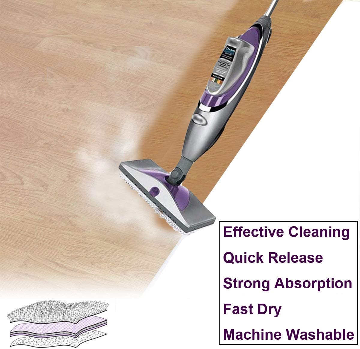 White RAYSUN 4PCS Washable Microfiber Steam Mop Pads Replacement for