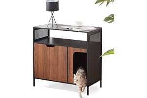 BSRGMS Large Cat Litter Box Enclosure Furniture Hidden Litter Box Furniture for Indoor Cats Wood Cat Washroom House Cat Cabinet with Divider, Pet Crate with Storage End Table, Adjustable Legs