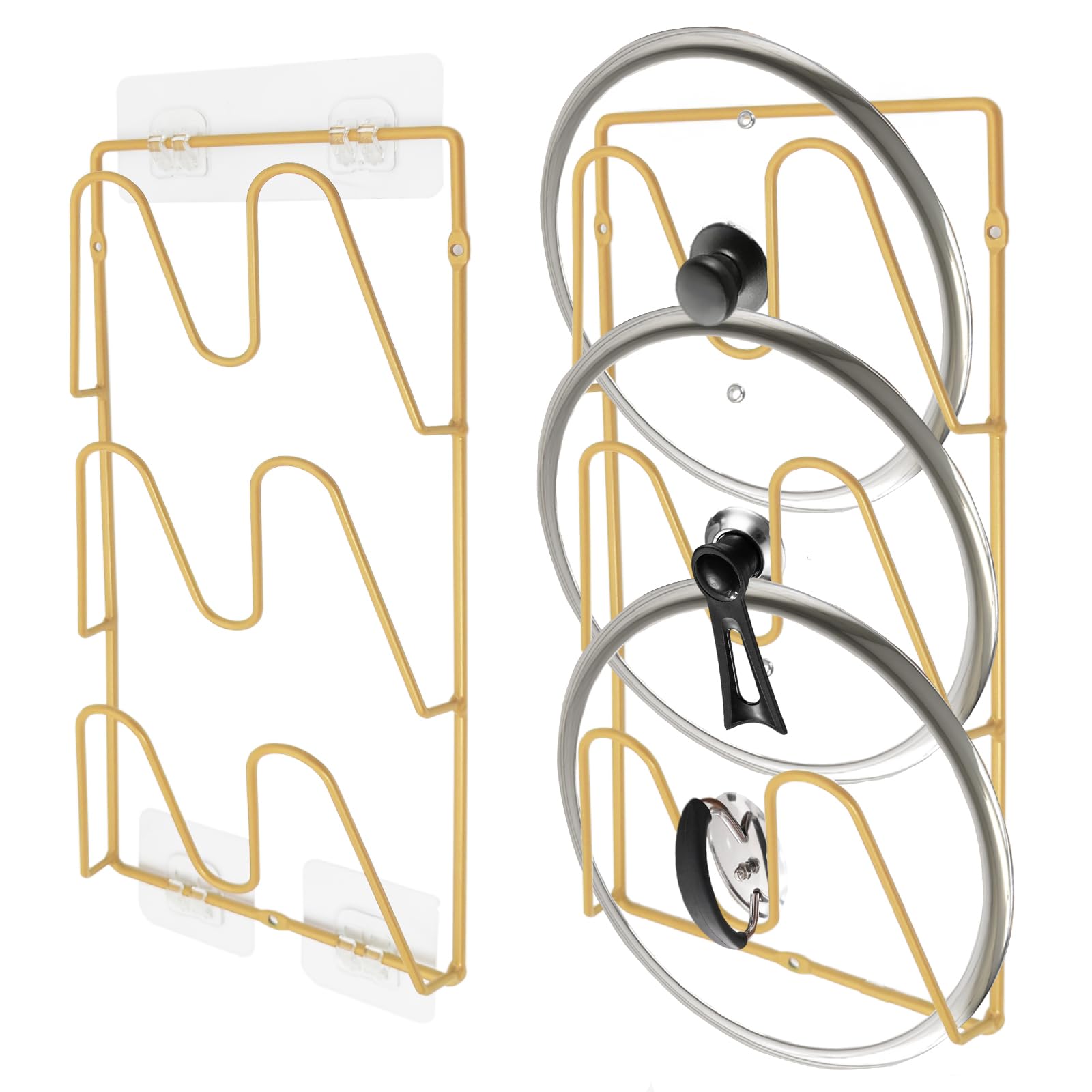 Photo 1 of *MISSING PARTS UNKNOWN*
UpChoNice 2 Pack Pot Lid Organizer Rack, 6-Tier Rustproof Pot Lids Holder for Cabinet Door/Wall, No Drilling Adhesive Mounted, Pot Top and Pan Cover Storage inside Kitchen Cabinet (Gold)
