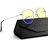ANYLUV Blue Light Glasses for Men, Circular Frame Single Brow Bridge Design Campus Style Glasses Anti Eyestrain for Screen