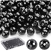 Crystal Glass Beads for Jewelry Making, 80 Pieces Crystal Beads, 10mm Glass Beads, Round Faceted Beads Bulk for Craft Necklace Bracelet Earring (Black Color)