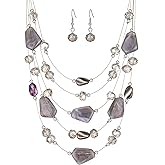 Layered Chunky Beaded Necklace for Women Colorful Multi-Layer Statement Necklace and Earrings Set Gift for Her