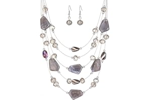 ERRALLY Layered Chunky Beaded Necklace for Women Colorful Multi-Layer Statement Necklace and Earrings Set Gift for Her