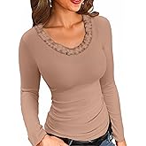 VICHYIE Womens Fall Clothes Long Sleeve Shirts Scoop Neck Ribbed Knit Slim Fitted Trendy Casual Tops